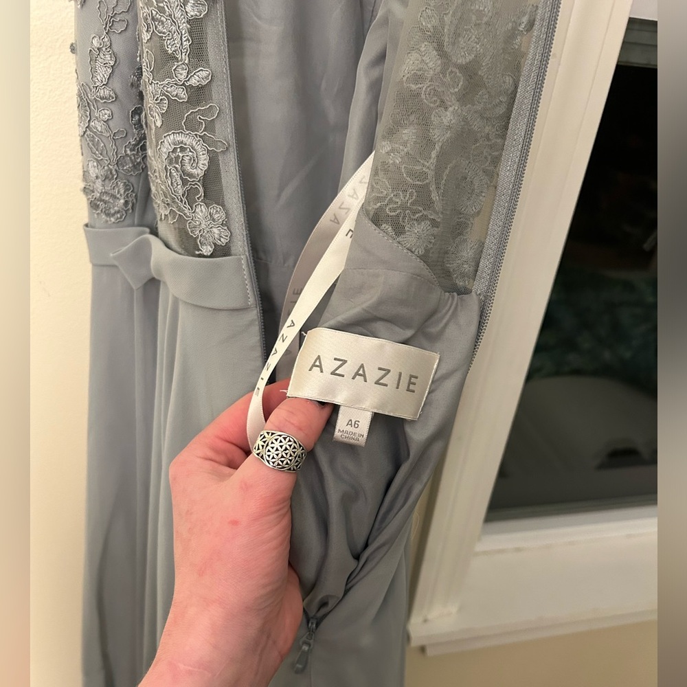 Azazie Halter Dress- Dolphin Gray - Picture 5 of 5
